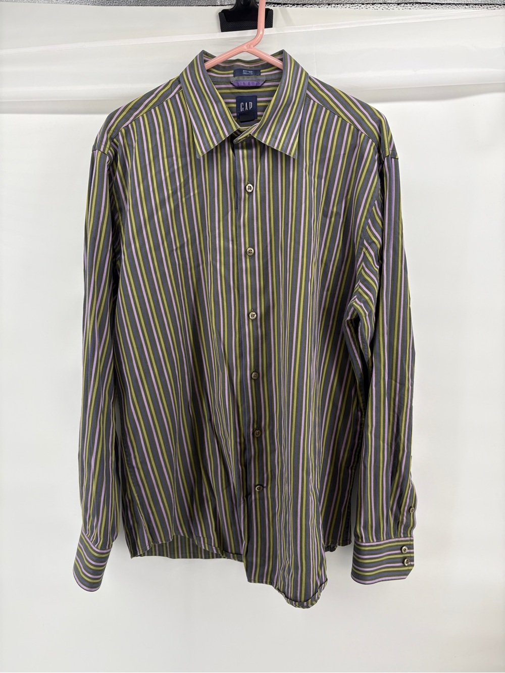 GAP Fitted Premium Men’s Striped Button Front Dress Shirt Size 16-16.5 Large